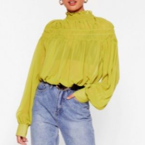 “Nasty Gal” Chiffon Shirred High Neck blouse